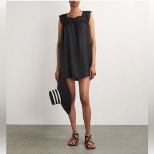 Doen Almadia Crochet Trimmed Ramie Mini Dress in Black Size XS